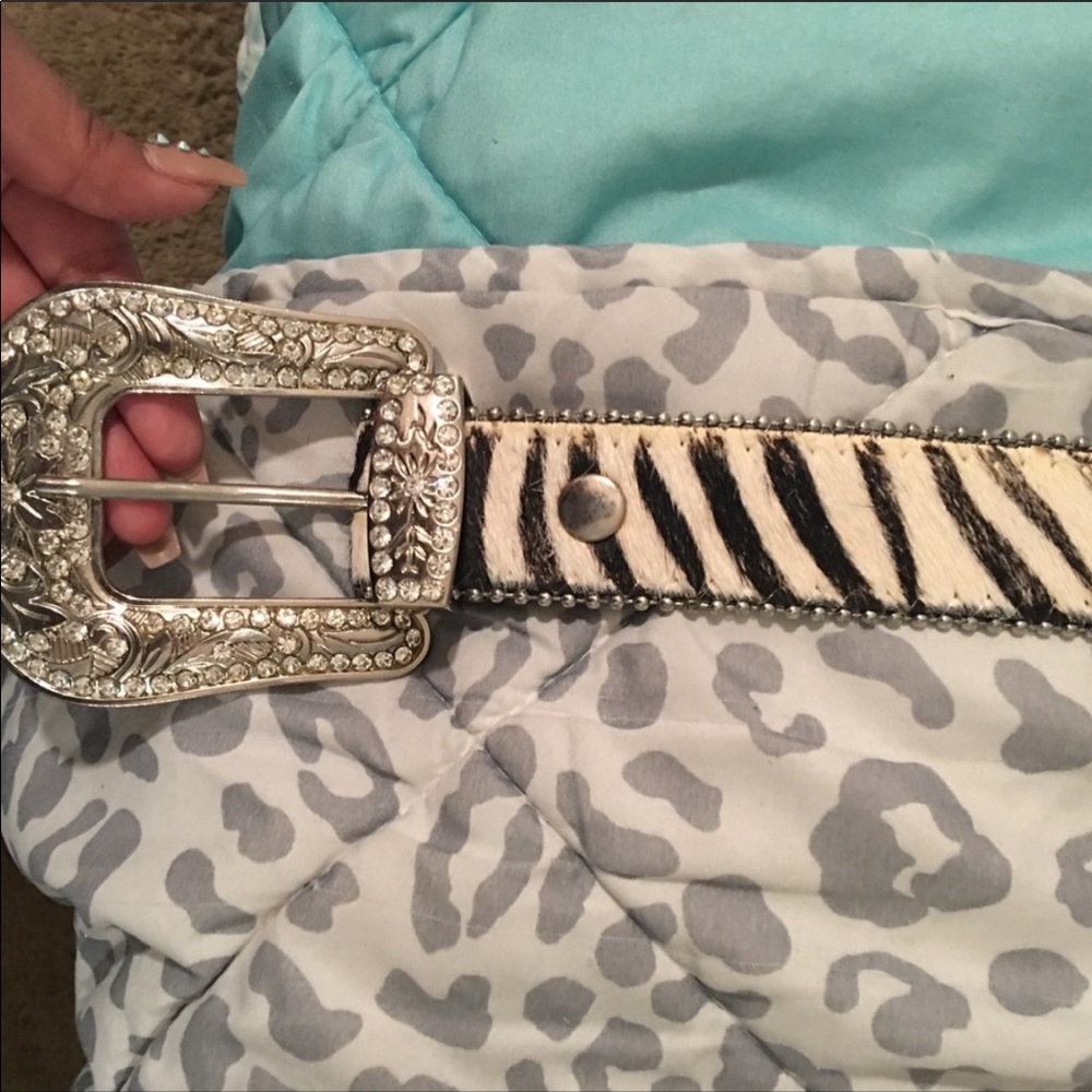 Bling zebra calf hair belt